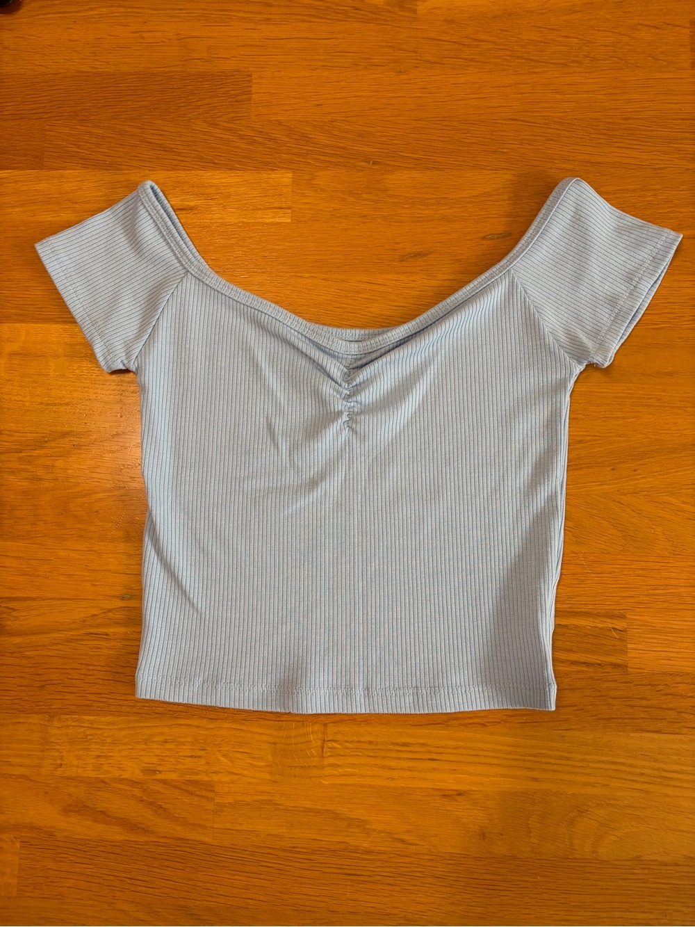 NWOT American Eagle Light Blue Ribbed Off-Shoulder Crop Top Size Small